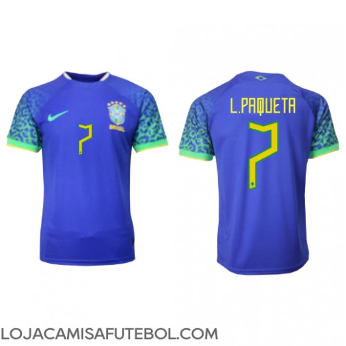 Camisa de Futebol Brasil Lucas Paqueta #7 Equipamento Secundário Mundo 2022 Manga Curta
